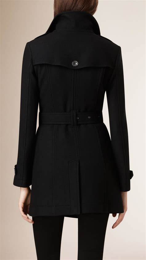 Trench Coat with Bandana Collar Black Wool Twill 